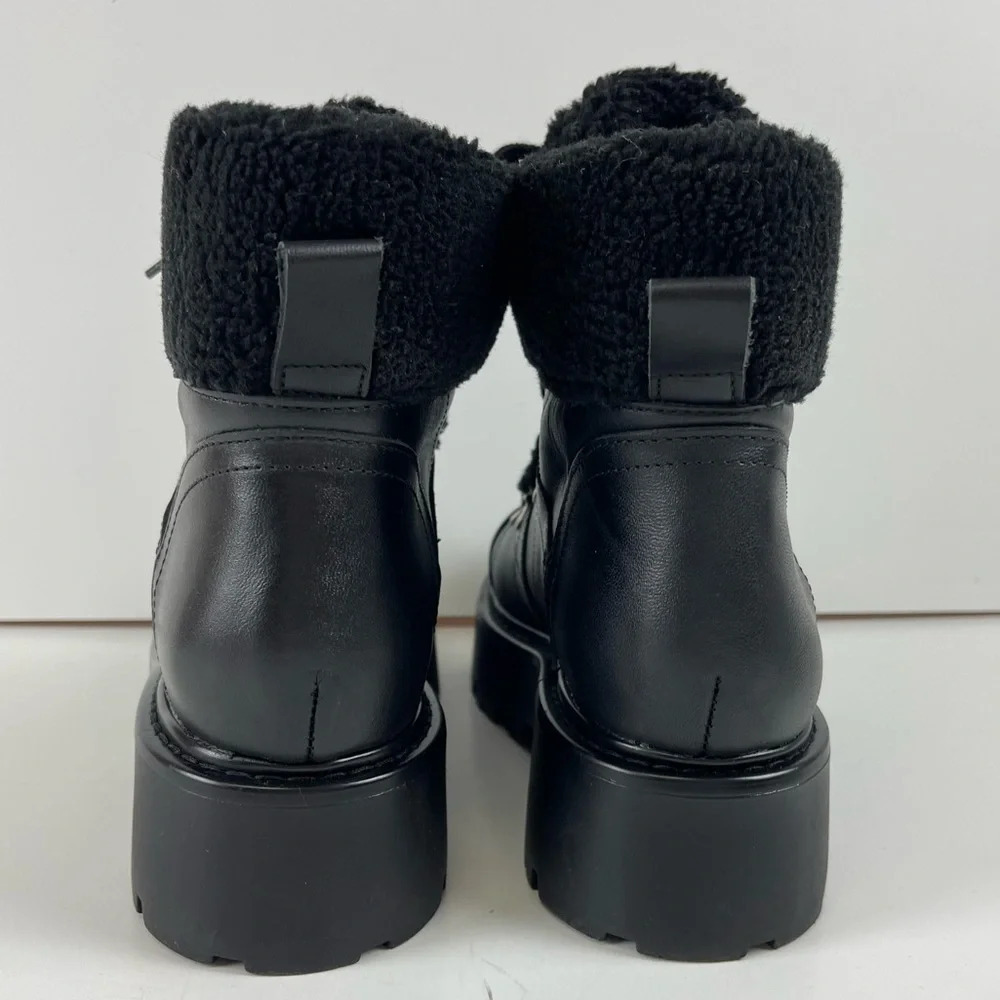 NEW Steve Madden Reyen Boots Womens 8M Black Leather Faux Fur - Picture 5 of 8